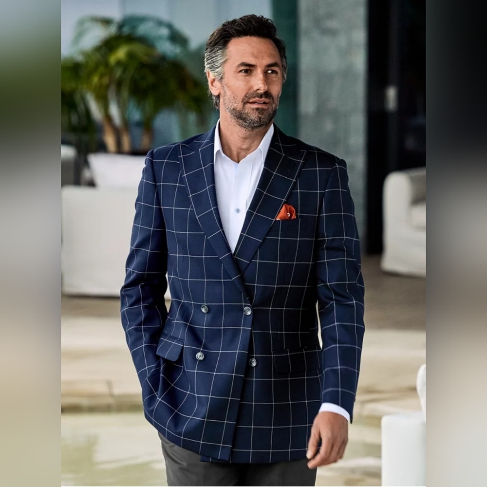 NWOT Paul Fredrick Windowpane Double Breasted Sportcoat